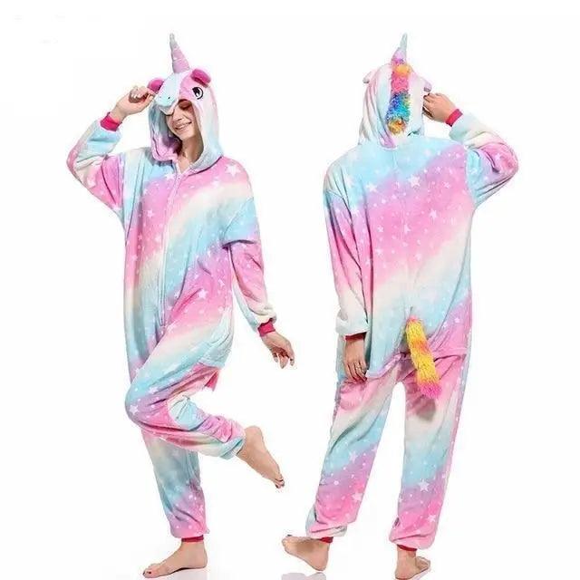 New Animal Pajamas Women Unicorn Sleepwear Panda Pajama Cartoon Overalls Winter Rabbit Nightie Jumpsuit For Winter Girls Unicorn Pajamas Costume Fleece Hooded Animal Sleepwear Christmas Cosplay Unicorn Gift
