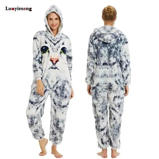 New Animal Pajamas Women Unicorn Sleepwear Panda Pajama Cartoon Overalls Winter Rabbit Nightie Jumpsuit For Winter Girls Unicorn Pajamas Costume Fleece Hooded Animal Sleepwear Christmas Cosplay Unicorn Gift