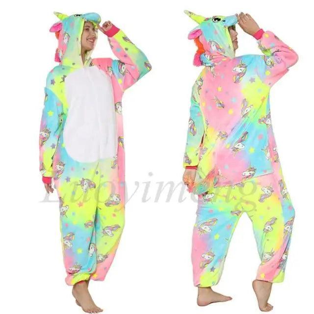 New Animal Pajamas Women Unicorn Sleepwear Panda Pajama Cartoon Overalls Winter Rabbit Nightie Jumpsuit For Winter Girls Unicorn Pajamas Costume Fleece Hooded Animal Sleepwear Christmas Cosplay Unicorn Gift
