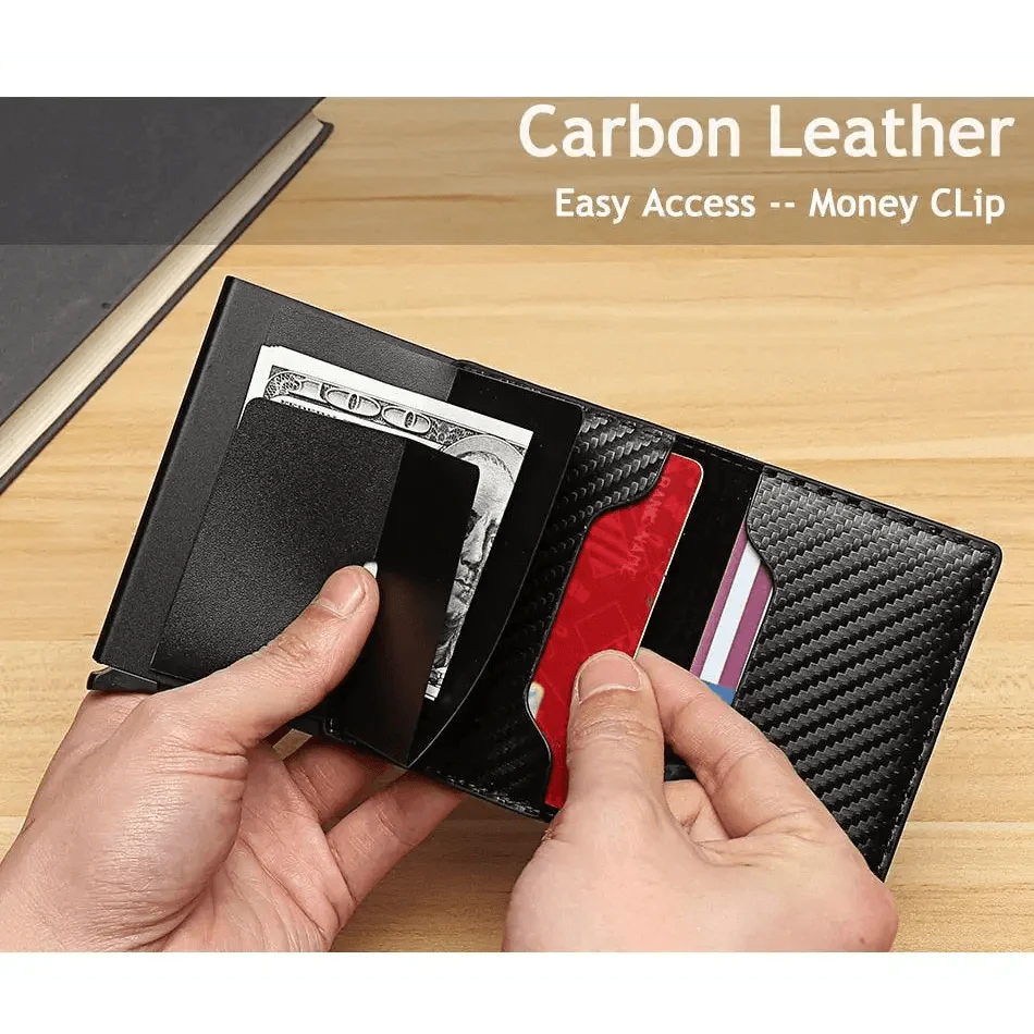 New Carbon Fiber Card Holder Wallets Luxury Men Black Magic Leather Cool Slim Mini Wallet Small Money Bag Male Purses Magnet Closure Wallet