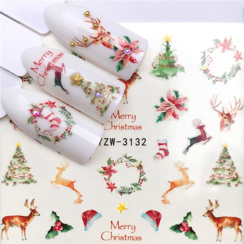 New Christmas Water Decal Nail Art Nail sticker New Year Slider Tattoo Full Cover Santa Claus Snowman Designs Xmas Decals 3D Wave Design Decoration for Women Girls Tape Nail Art Stickers Decal Decoration Nail Art Accessories Decoration Decal
