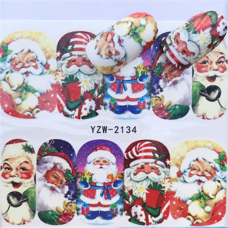 New Christmas Water Decal Nail Art Nail sticker New Year Slider Tattoo Full Cover Santa Claus Snowman Designs Xmas Decals 3D Wave Design Decoration for Women Girls Tape Nail Art Stickers Decal Decoration Nail Art Accessories Decoration Decal