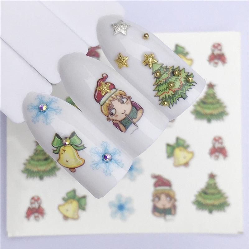 New Christmas Water Decal Nail Art Nail sticker New Year Slider Tattoo Full Cover Santa Claus Snowman Designs Xmas Decals 3D Wave Design Decoration for Women Girls Tape Nail Art Stickers Decal Decoration Nail Art Accessories Decoration Decal