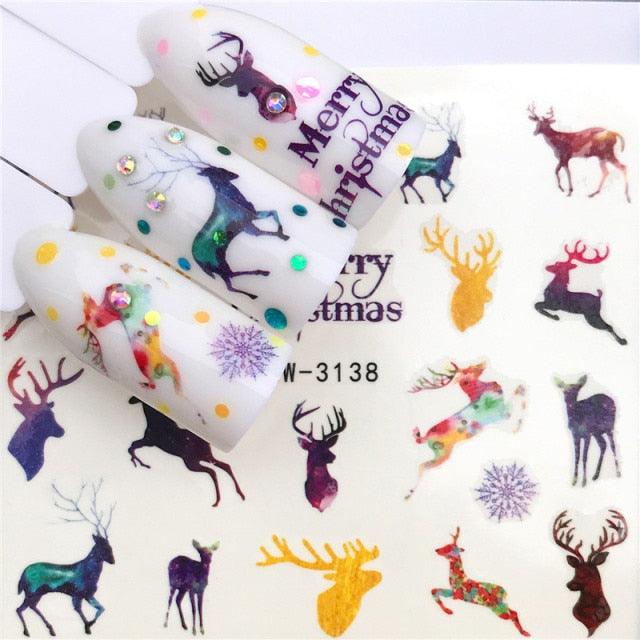 New Christmas Water Decal Nail Art Nail sticker New Year Slider Tattoo Full Cover Santa Claus Snowman Designs Xmas Decals 3D Wave Design Decoration for Women Girls Tape Nail Art Stickers Decal Decoration Nail Art Accessories Decoration Decal