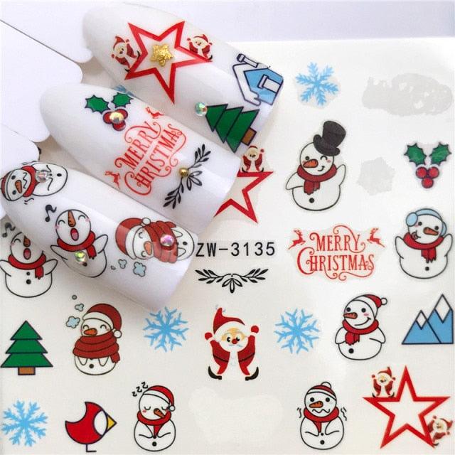 New Christmas Water Decal Nail Art Nail sticker New Year Slider Tattoo Full Cover Santa Claus Snowman Designs Xmas Decals 3D Wave Design Decoration for Women Girls Tape Nail Art Stickers Decal Decoration Nail Art Accessories Decoration Decal