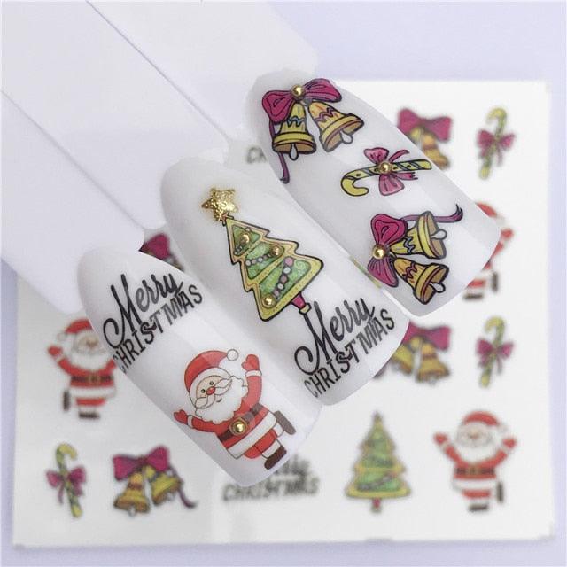 New Christmas Water Decal Nail Art Nail sticker New Year Slider Tattoo Full Cover Santa Claus Snowman Designs Xmas Decals 3D Wave Design Decoration for Women Girls Tape Nail Art Stickers Decal Decoration Nail Art Accessories Decoration Decal