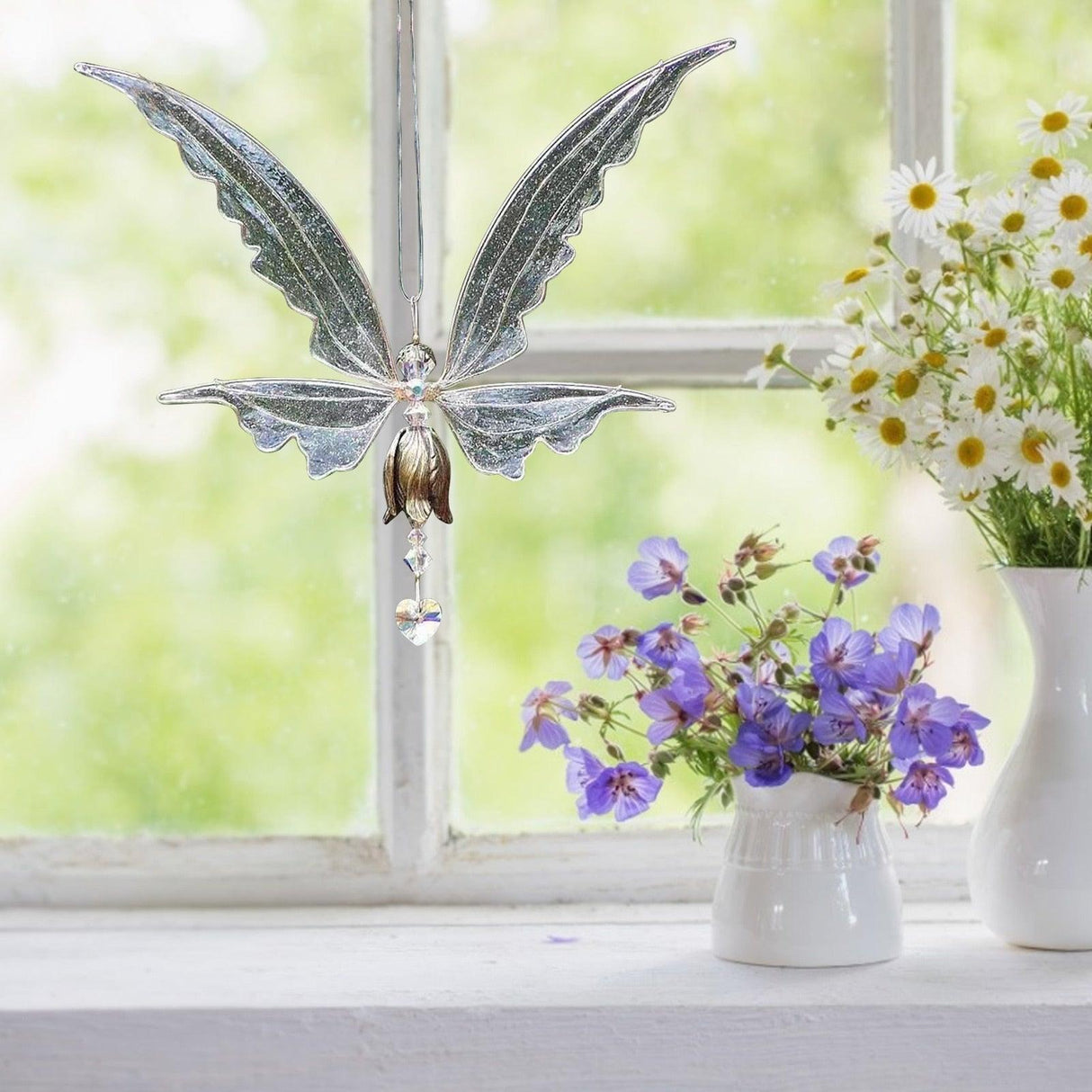 New Crystal Guardian Angel Wing Sun-catcher Car Charm For Rear View Mirror Clear Window Rainbow Maker Collection With Crystal Wind Chimes For Home Garden Hanging Decoration Photography Prop