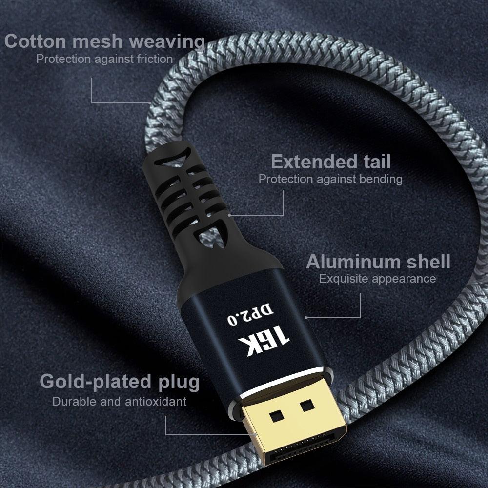 New HDR Resolution DisplayPort 2.0 Cable 16K 10K 80Gbps16K DisplayPort 2.0 Cable 10ft Supports 16K@60Hz 0K@60Hz 8K@60Hz 4K@165Hz 4K@144Hz 80Gbps Dynamic HDR Adapter For Video PC Laptop TV Monitor