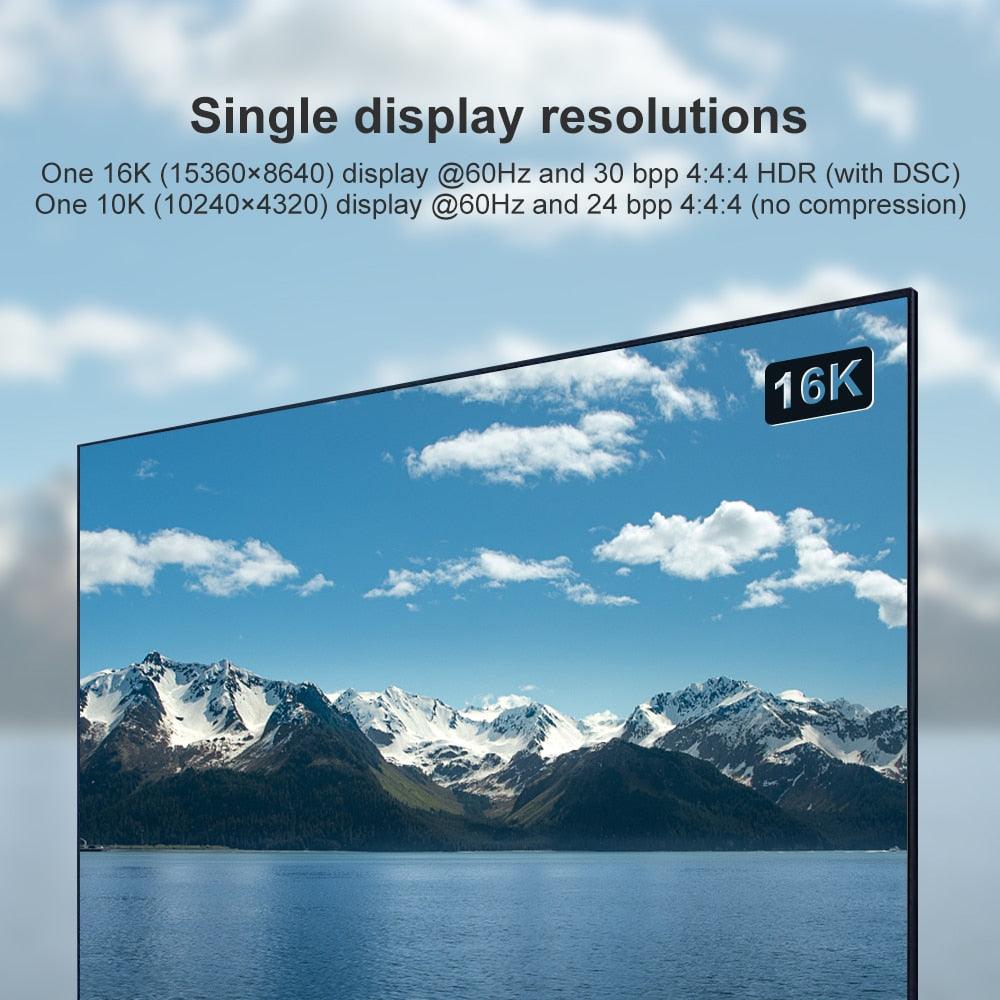 New HDR Resolution DisplayPort 2.0 Cable 16K 10K 80Gbps16K DisplayPort 2.0 Cable 10ft Supports 16K@60Hz 0K@60Hz 8K@60Hz 4K@165Hz 4K@144Hz 80Gbps Dynamic HDR Adapter For Video PC Laptop TV Monitor