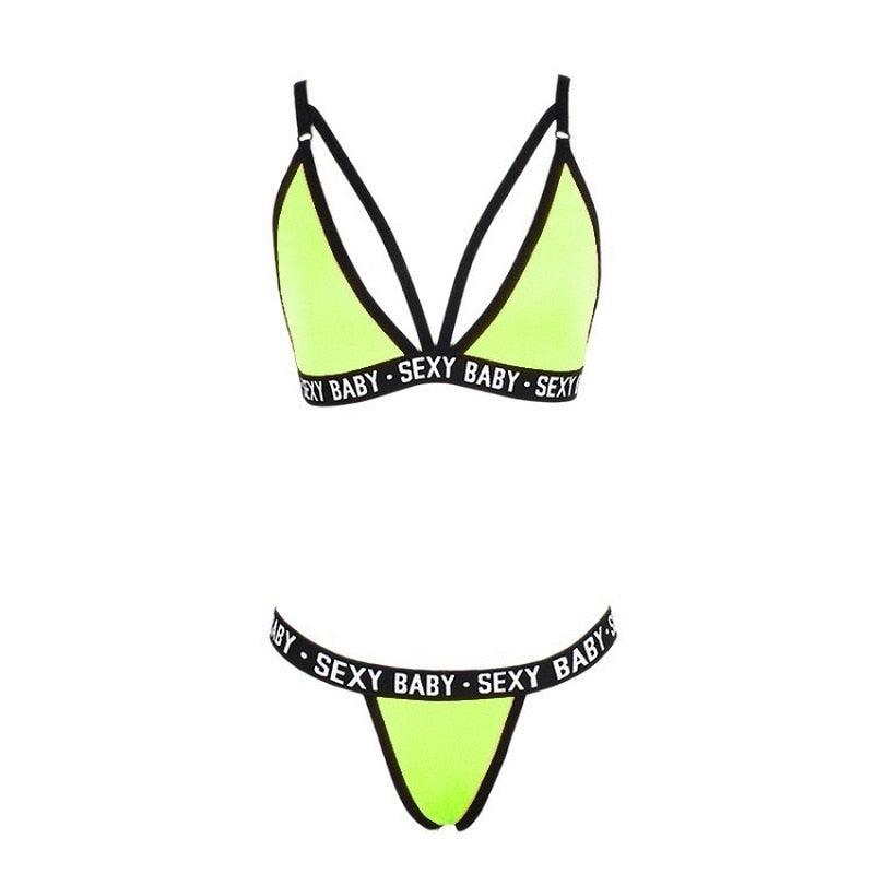 New Letter Three-Point Suit Women's Sports Underwear Set Skinny Backless Underwear Bikini Swimsuit For Women Two Piece Swimwear Bathing Suit Beachwear Set Thong Bikini