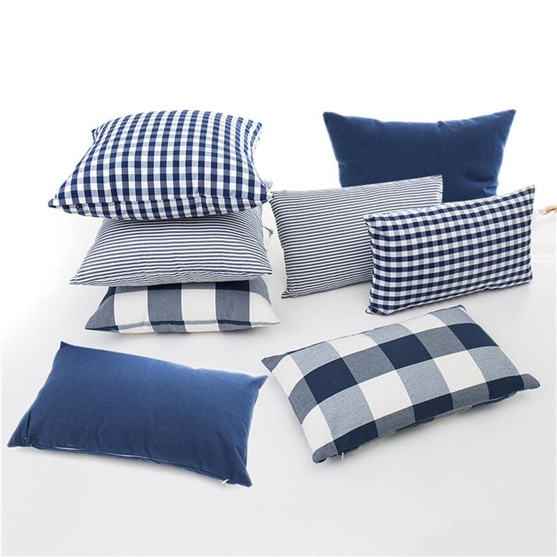 New Plaid Striped Polyester Cotton Cushion Cover Pillow Case Navy Blue Pillow Cover Cushion Cover Solid Navy Blue Striped Design Chair Sofa Home Decor Throw Pillow Cover