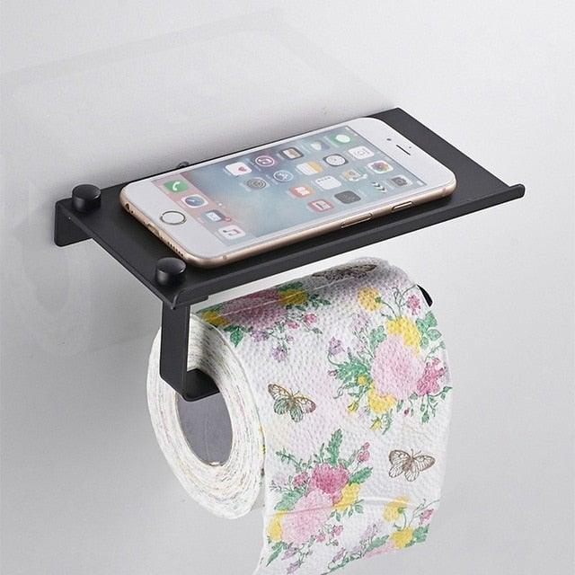 NEW Stainless Steel Toilet Paper Holder BathroomPaper Phone Holder Shelf Towel Roll shelf Accessories Toilet Paper Holder with Phone Shelf Aluminum Bathroom Accessories Tissue Roll Dispenser Storage Rack Wall Mounted Modern Paper Towel Adapter