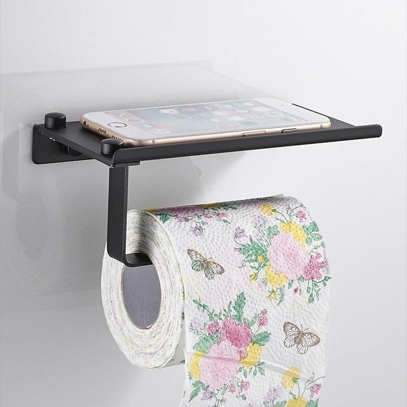 NEW Stainless Steel Toilet Paper Holder BathroomPaper Phone Holder Shelf Towel Roll shelf Accessories Toilet Paper Holder with Phone Shelf Aluminum Bathroom Accessories Tissue Roll Dispenser Storage Rack Wall Mounted Modern Paper Towel Adapter