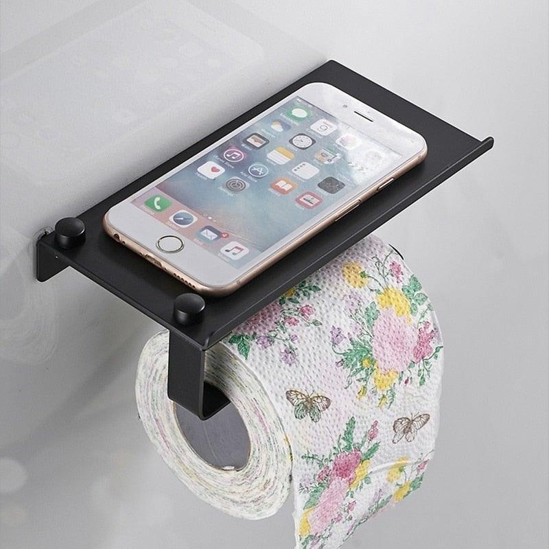 NEW Stainless Steel Toilet Paper Holder BathroomPaper Phone Holder Shelf Towel Roll shelf Accessories Toilet Paper Holder with Phone Shelf Aluminum Bathroom Accessories Tissue Roll Dispenser Storage Rack Wall Mounted Modern Paper Towel Adapter