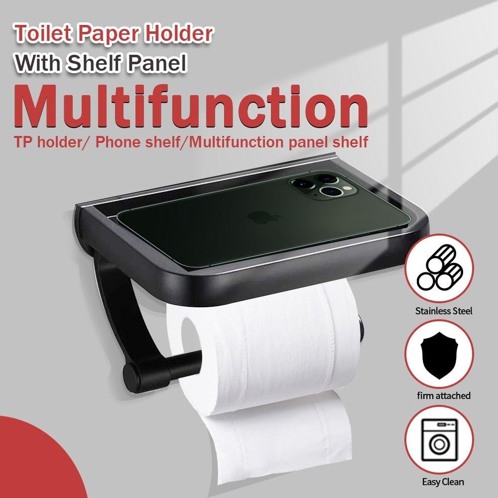 NEW Stainless Steel Toilet Paper Holder BathroomPaper Phone Holder Shelf Towel Roll shelf Accessories Toilet Paper Holder with Phone Shelf Aluminum Bathroom Accessories Tissue Roll Dispenser Storage Rack Wall Mounted Modern Paper Towel Adapter