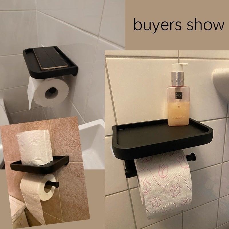 NEW Stainless Steel Toilet Paper Holder BathroomPaper Phone Holder Shelf Towel Roll shelf Accessories Toilet Paper Holder with Phone Shelf Aluminum Bathroom Accessories Tissue Roll Dispenser Storage Rack Wall Mounted Modern Paper Towel Adapter