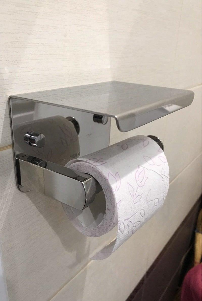 NEW Stainless Steel Toilet Paper Holder BathroomPaper Phone Holder Shelf Towel Roll shelf Accessories Toilet Paper Holder with Phone Shelf Aluminum Bathroom Accessories Tissue Roll Dispenser Storage Rack Wall Mounted Modern Paper Towel Adapter