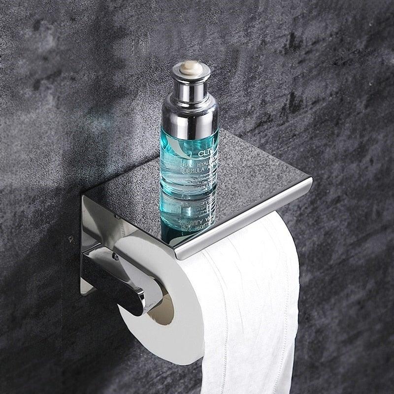 NEW Stainless Steel Toilet Paper Holder BathroomPaper Phone Holder Shelf Towel Roll shelf Accessories Toilet Paper Holder with Phone Shelf Aluminum Bathroom Accessories Tissue Roll Dispenser Storage Rack Wall Mounted Modern Paper Towel Adapter