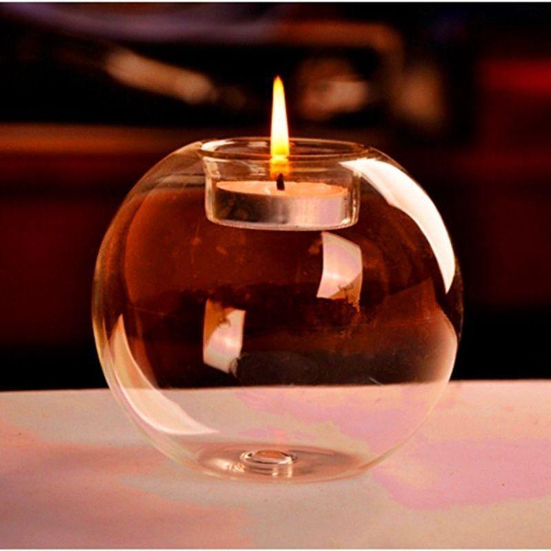 Round Hollow Glass Candle Tea light Holder Candlestick Home Decorations for Dinner Table Wedding Candle Holder Wedding Candlestick Fine Transparent Crystal Glass Candlestick Dining Home Decor
