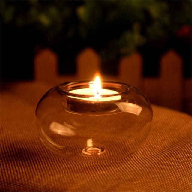 Round Hollow Glass Candle Tea light Holder Candlestick Home Decorations for Dinner Table Wedding Candle Holder Wedding Candlestick Fine Transparent Crystal Glass Candlestick Dining Home Decor