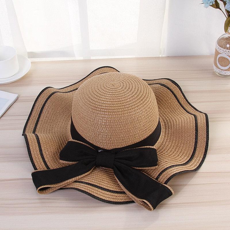 New Summer Women's Beach Hat Wide Side Female Summer Women's Beach Hat Female Unique Luxury Bowknot Design Sun Hat Casual Hat Lady Classic Flat Straw Hat Women Fedora Hat Ideal Gift 54-58cm