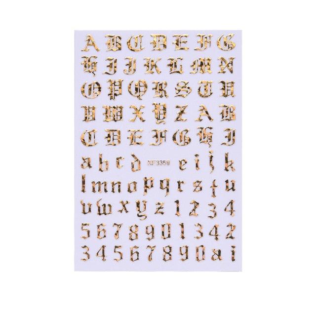 New Super Thin Self-Adhesive Letter 3d Nail Decal Stickers Manicure Nail Art Decoration Accessories Holographic Old English Character Nail Self-Adhesive Sticker English Font Design Manicure Design Water Sliders Decorations Accessories