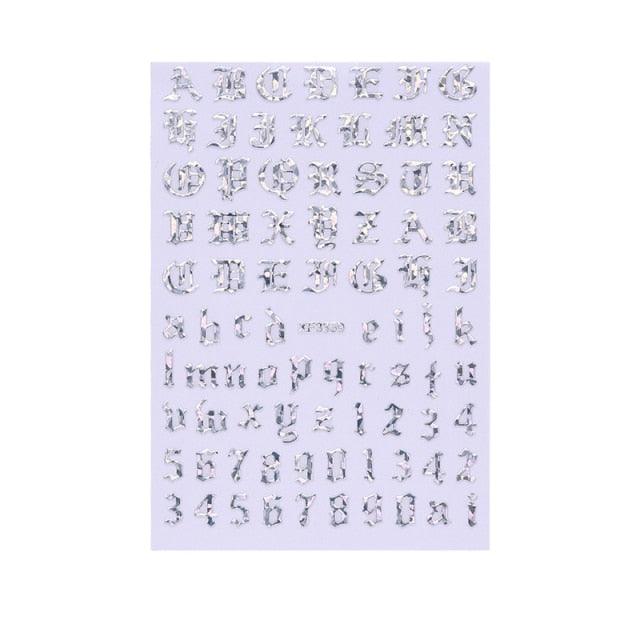 New Super Thin Self-Adhesive Letter 3d Nail Decal Stickers Manicure Nail Art Decoration Accessories Holographic Old English Character Nail Self-Adhesive Sticker English Font Design Manicure Design Water Sliders Decorations Accessories