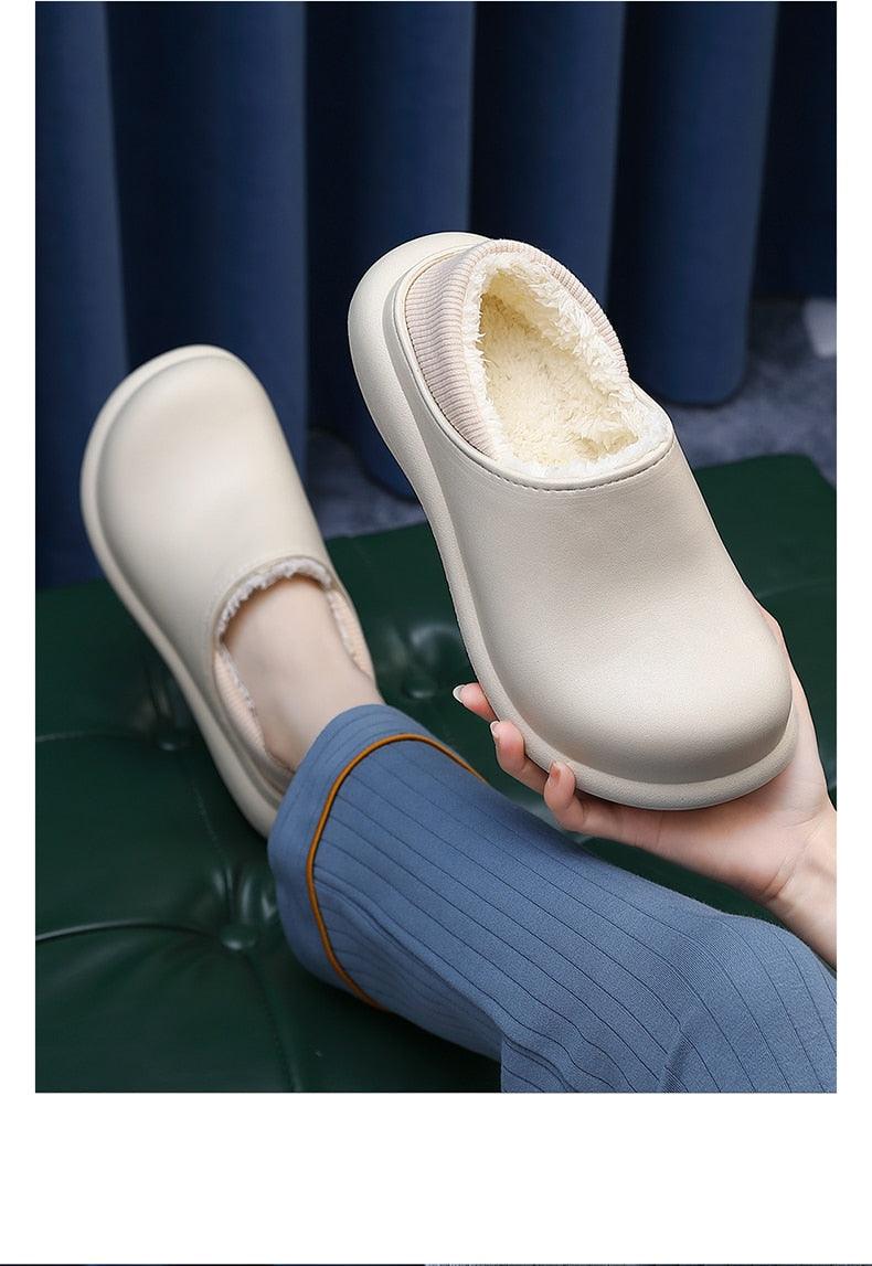 New Winter Women Slipper Soft Bottom Plush Home Shoes Slippers Indoor Waterproof Non-Slip Memory Foam Comfy Fluffy Fur Memory Foam Boots House Shoes Thick Sole 6cm