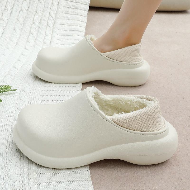 New Winter Women Slipper Soft Bottom Plush Home Shoes Slippers Indoor Waterproof Non-Slip Memory Foam Comfy Fluffy Fur Memory Foam Boots House Shoes Thick Sole 6cm