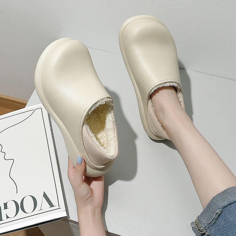 New Winter Women Slipper Soft Bottom Plush Home Shoes Slippers Indoor Waterproof Non-Slip Memory Foam Comfy Fluffy Fur Memory Foam Boots House Shoes Thick Sole 6cm