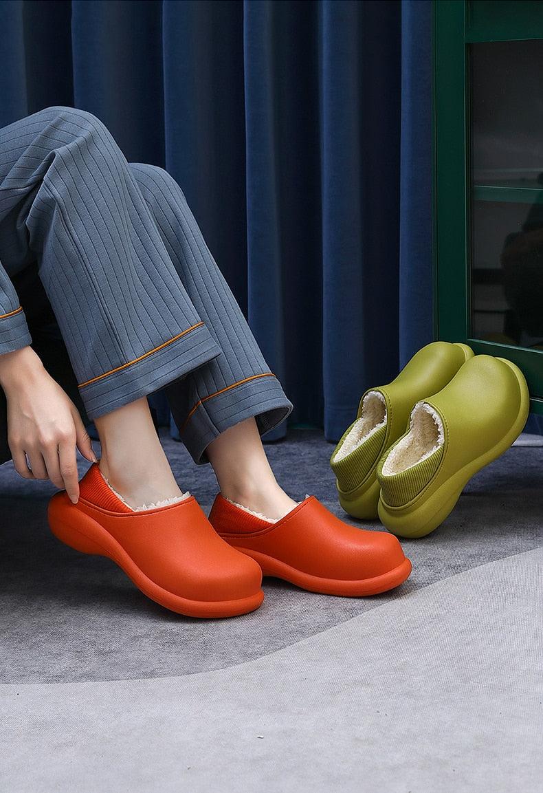 New Winter Women Slipper Soft Bottom Plush Home Shoes Slippers Indoor Waterproof Non-Slip Memory Foam Comfy Fluffy Fur Memory Foam Boots House Shoes Thick Sole 6cm