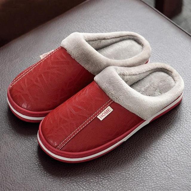 New Women Men Winter House Slippers PU Leather Cute Plush Slip On Fluffy Warm Casual Shoes House Slippers Memory Foam Comfy Fuzzy Soft Slip On Indoor Slippers For Men