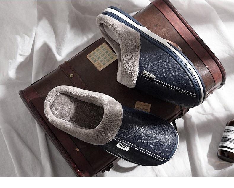 New Women Men Winter House Slippers PU Leather Cute Plush Slip On Fluffy Warm Casual Shoes House Slippers Memory Foam Comfy Fuzzy Soft Slip On Indoor Slippers For Men
