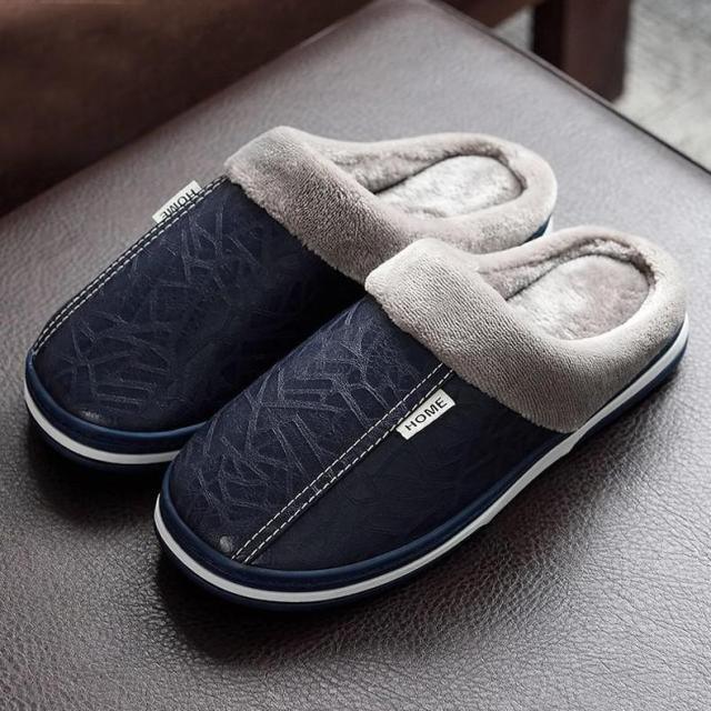 New Women Men Winter House Slippers PU Leather Cute Plush Slip On Fluffy Warm Casual Shoes House Slippers Memory Foam Comfy Fuzzy Soft Slip On Indoor Slippers For Men