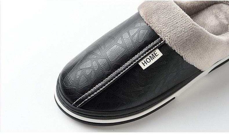 New Women Men Winter House Slippers PU Leather Cute Plush Slip On Fluffy Warm Casual Shoes House Slippers Memory Foam Comfy Fuzzy Soft Slip On Indoor Slippers For Men