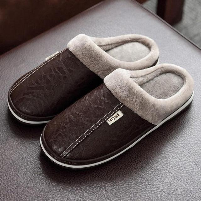 New Women Men Winter House Slippers PU Leather Cute Plush Slip On Fluffy Warm Casual Shoes House Slippers Memory Foam Comfy Fuzzy Soft Slip On Indoor Slippers For Men
