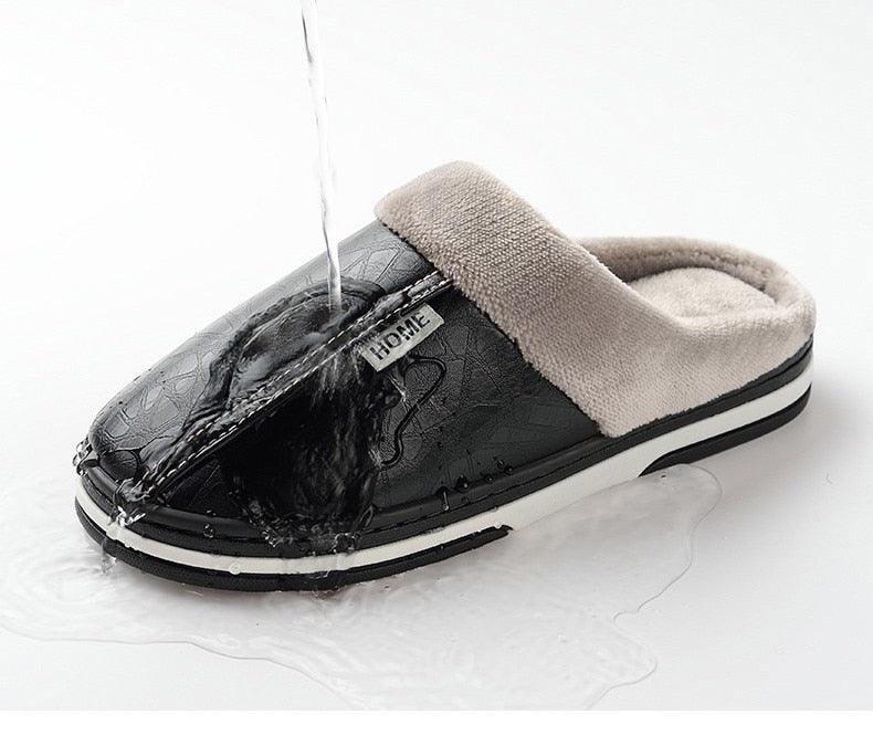 New Women Men Winter House Slippers PU Leather Cute Plush Slip On Fluffy Warm Casual Shoes House Slippers Memory Foam Comfy Fuzzy Soft Slip On Indoor Slippers For Men