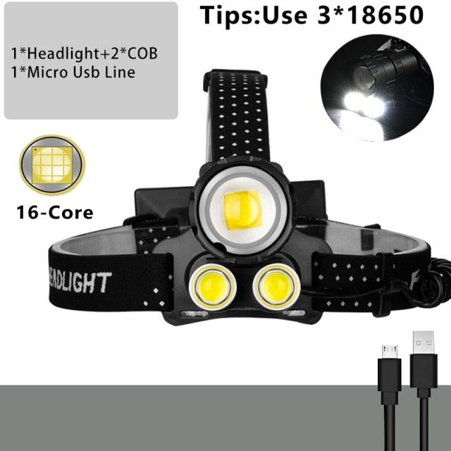 Newest Waterproof XHP199 16-Core Super Bright Powerful Lantern Headlamp XHP110 LED USB Flashlight XHP50 Headlight Rechargeable 18650 Zoom Torch Light