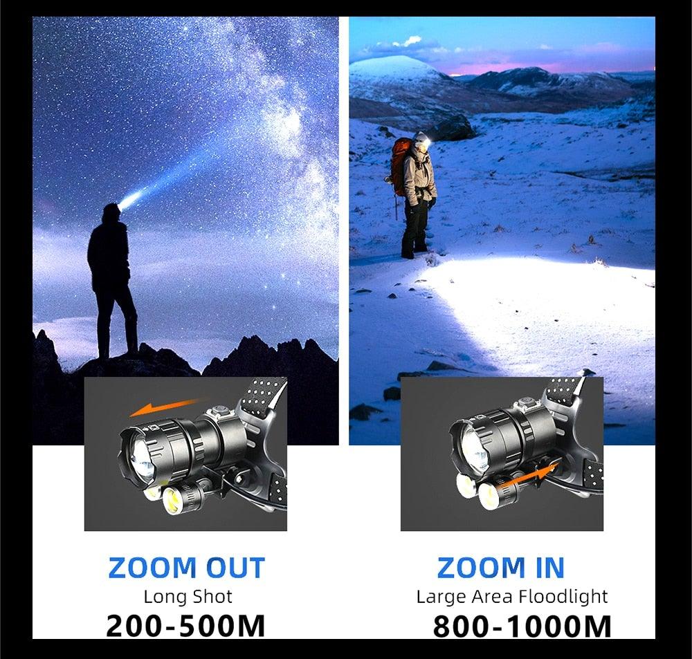 Newest Waterproof XHP199 16-Core Super Bright Powerful Lantern Headlamp XHP110 LED USB Flashlight XHP50 Headlight Rechargeable 18650 Zoom Torch Light