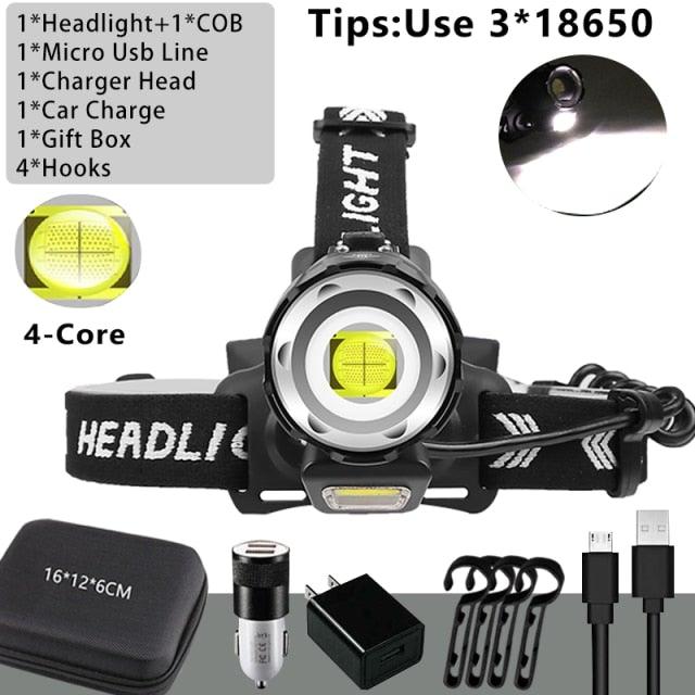 Newest Waterproof XHP199 16-Core Super Bright Powerful Lantern Headlamp XHP110 LED USB Flashlight XHP50 Headlight Rechargeable 18650 Zoom Torch Light