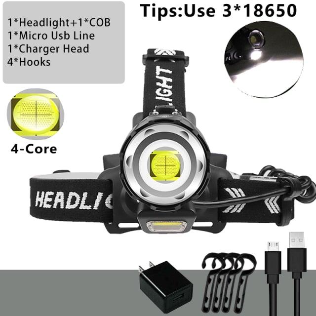 Newest Waterproof XHP199 16-Core Super Bright Powerful Lantern Headlamp XHP110 LED USB Flashlight XHP50 Headlight Rechargeable 18650 Zoom Torch Light