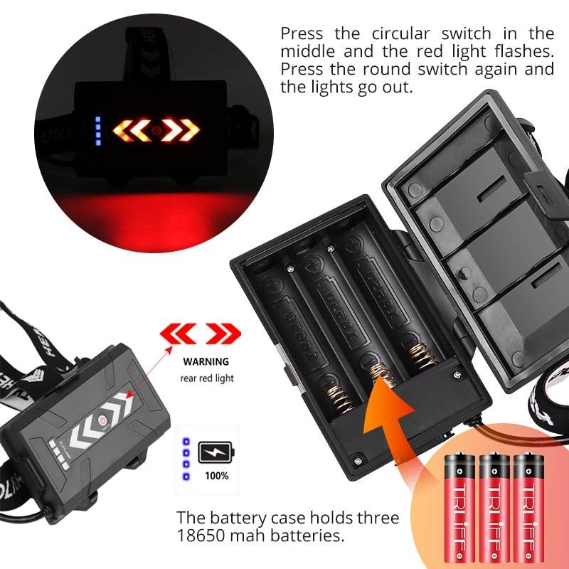 Newest Waterproof XHP199 16-Core Super Bright Powerful Lantern Headlamp XHP110 LED USB Flashlight XHP50 Headlight Rechargeable 18650 Zoom Torch Light