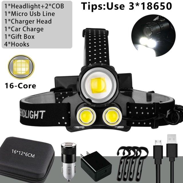 Newest Waterproof XHP199 16-Core Super Bright Powerful Lantern Headlamp XHP110 LED USB Flashlight XHP50 Headlight Rechargeable 18650 Zoom Torch Light