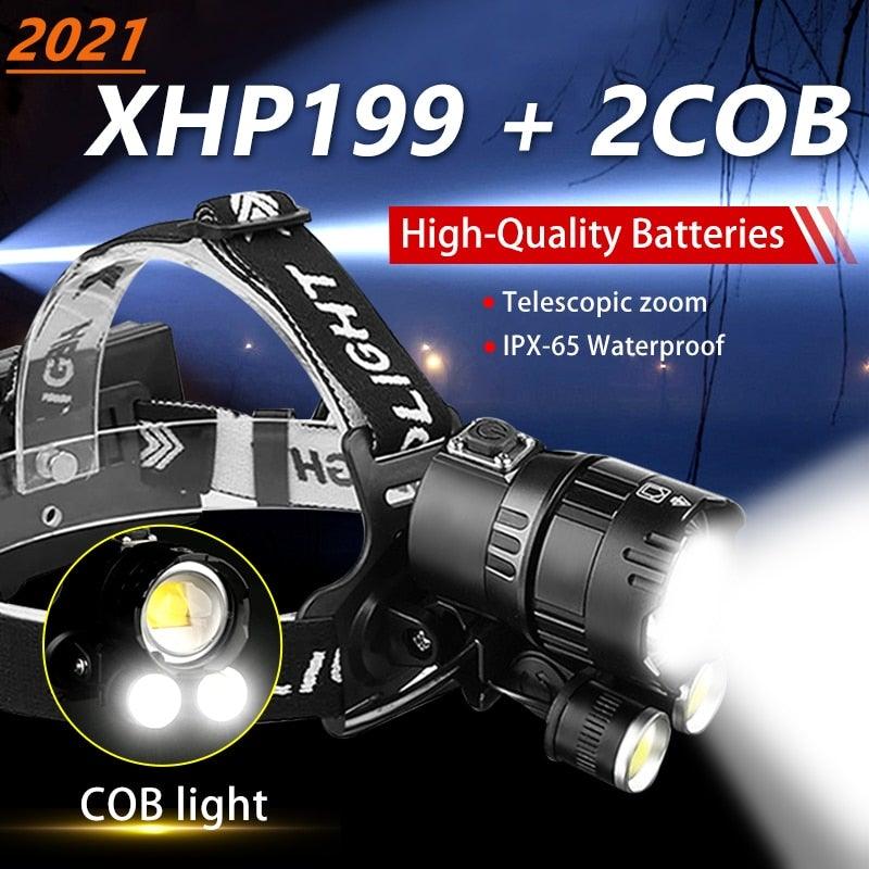 Newest Waterproof XHP199 16-Core Super Bright Powerful Lantern Headlamp XHP110 LED USB Flashlight XHP50 Headlight Rechargeable 18650 Zoom Torch Light