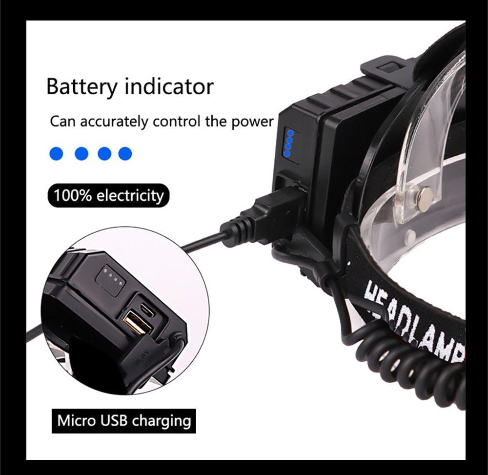 Newest Waterproof XHP199 16-Core Super Bright Powerful Lantern Headlamp XHP110 LED USB Flashlight XHP50 Headlight Rechargeable 18650 Zoom Torch Light
