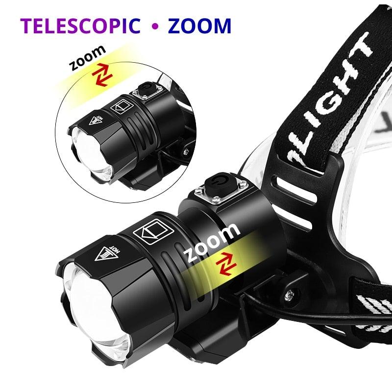 Newest Waterproof XHP199 16-Core Super Bright Powerful Lantern Headlamp XHP110 LED USB Flashlight XHP50 Headlight Rechargeable 18650 Zoom Torch Light