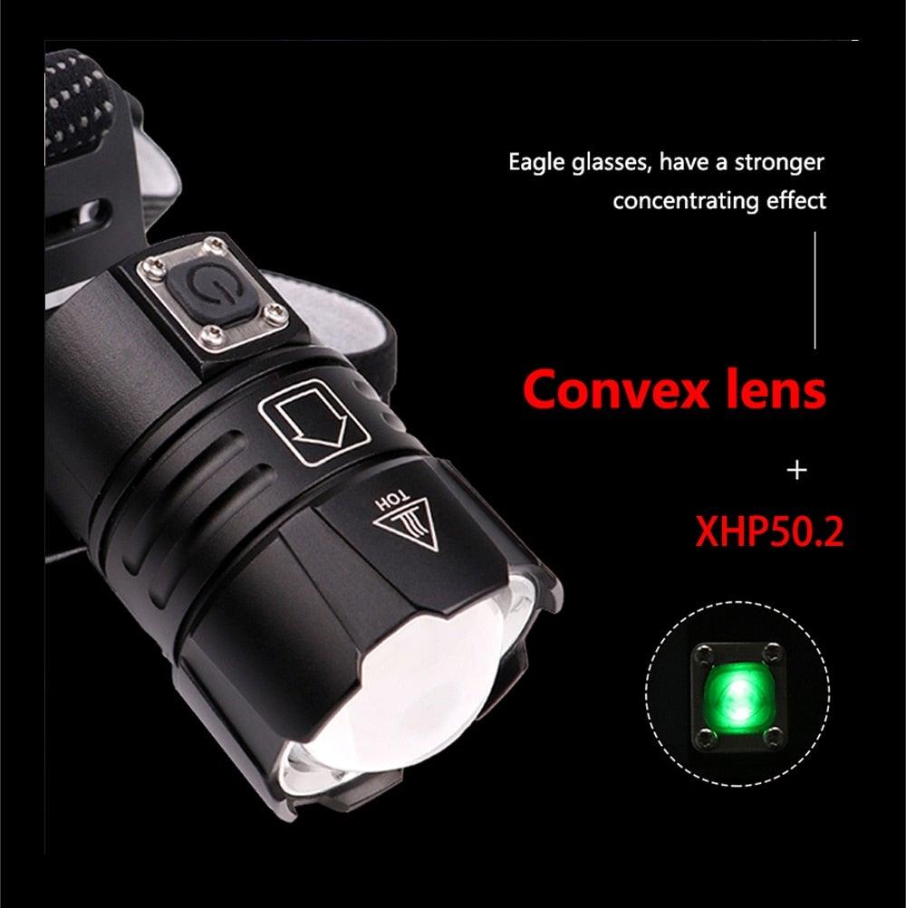 Newest Waterproof XHP199 16-Core Super Bright Powerful Lantern Headlamp XHP110 LED USB Flashlight XHP50 Headlight Rechargeable 18650 Zoom Torch Light