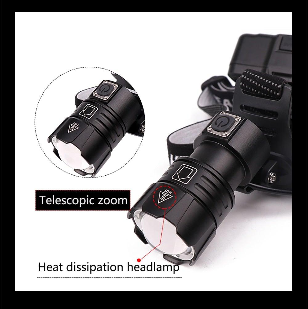 Newest Waterproof XHP199 16-Core Super Bright Powerful Lantern Headlamp XHP110 LED USB Flashlight XHP50 Headlight Rechargeable 18650 Zoom Torch Light