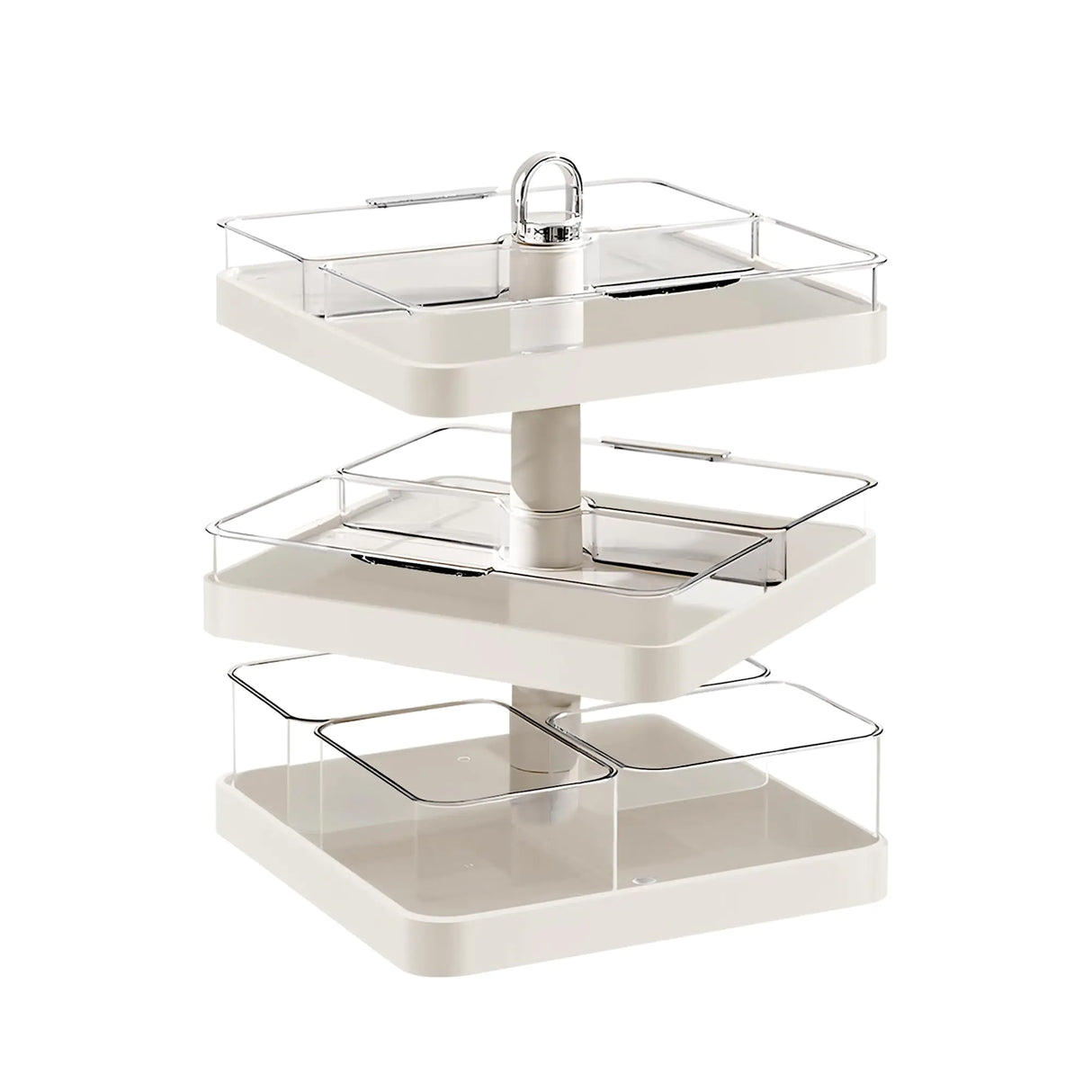 Rotating 3 Tier Serving Tray for Kitchen Decor Tiered Tray Stand with Handles and 8 Removable Compartments Food Serving Tray for Nuts Cupcakes Fruits and Cookies