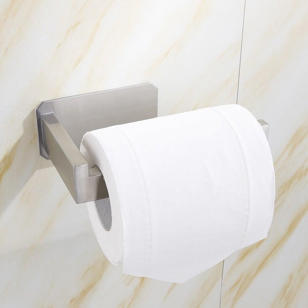 No-Drill Self Adhesive Toilet Paper Holder Stainless Steel Bathroom Kitchen Roll Paper Accessory Tissue Towel Rack Metal Holders Toilet Tissue Roll Holders Dispenser And Hangers Wall Mounted For Bathroom Kitchen Stainless Steel Modern Square Style